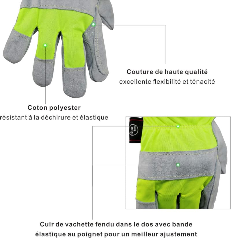 Leder-Arbeitshandschuhe für Männer und Frauen in Grün, Größe M/L/XL