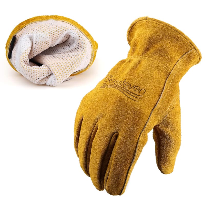 Strapazierfähige Rindsleder Gartenhandschuhe für Herren, gelb