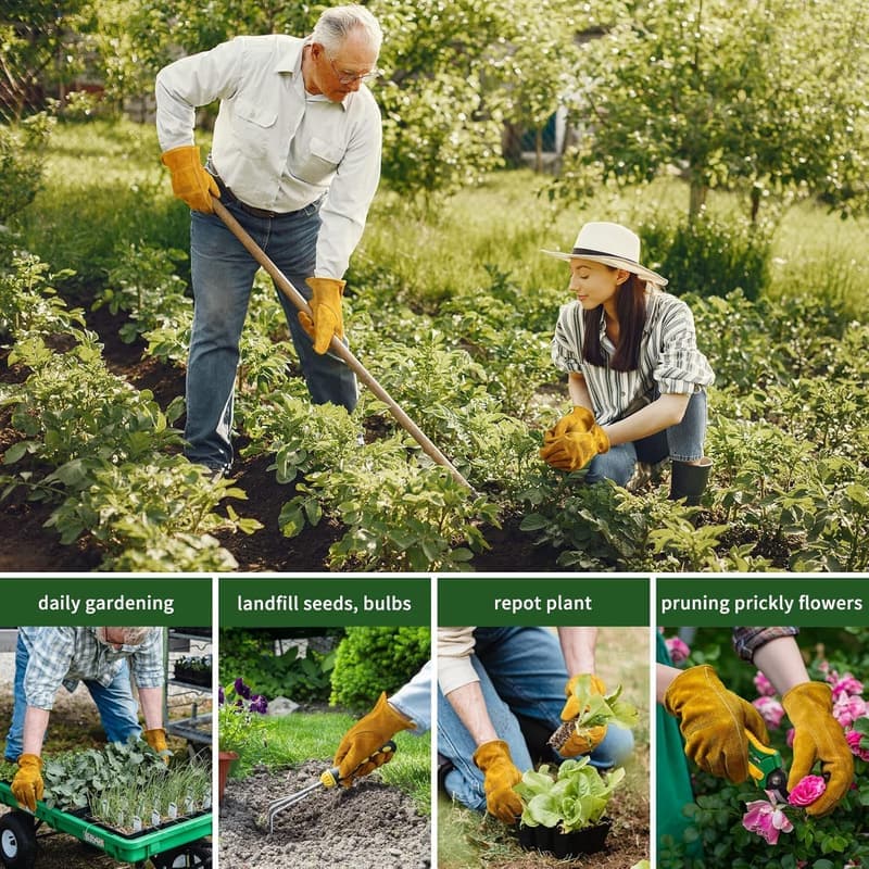 Strapazierfähige Rindsleder Gartenhandschuhe für Herren, gelb