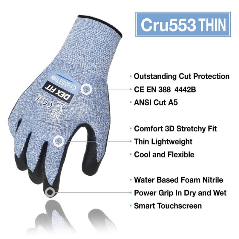 Dünne Schnittschutzhandschuhe für präzise Arbeiten, Touchscreen-kompatibel, Blau, XL