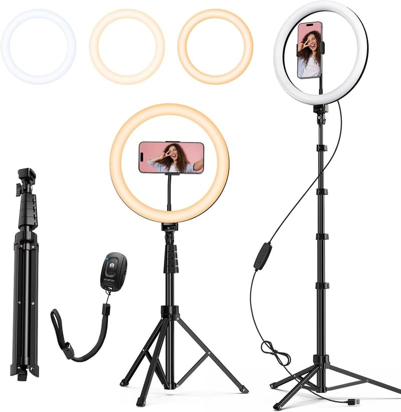 Selfie-Ringlicht 30 cm mit Stativ und Bluetooth-Fernbedienung für Streaming