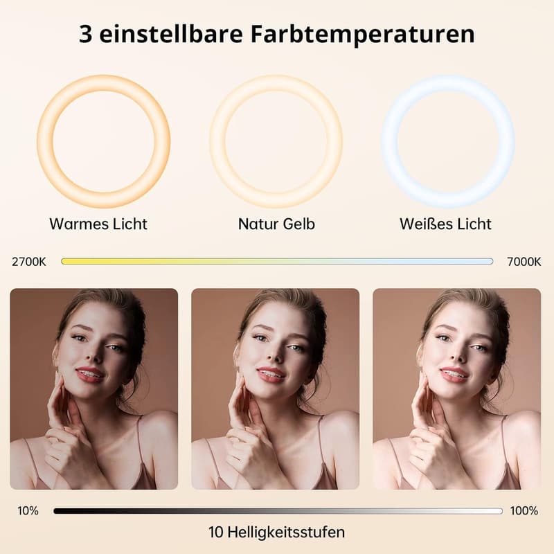 Selfie-Ringlicht 30 cm mit Stativ und Bluetooth-Fernbedienung für Streaming