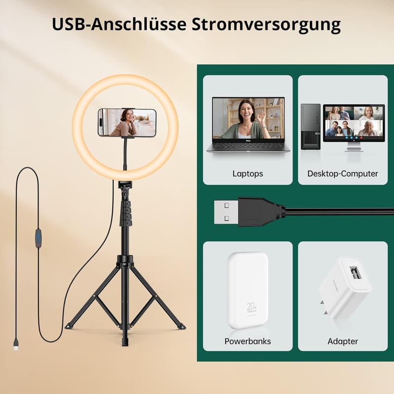 Selfie-Ringlicht 30 cm mit Stativ und Bluetooth-Fernbedienung für Streaming