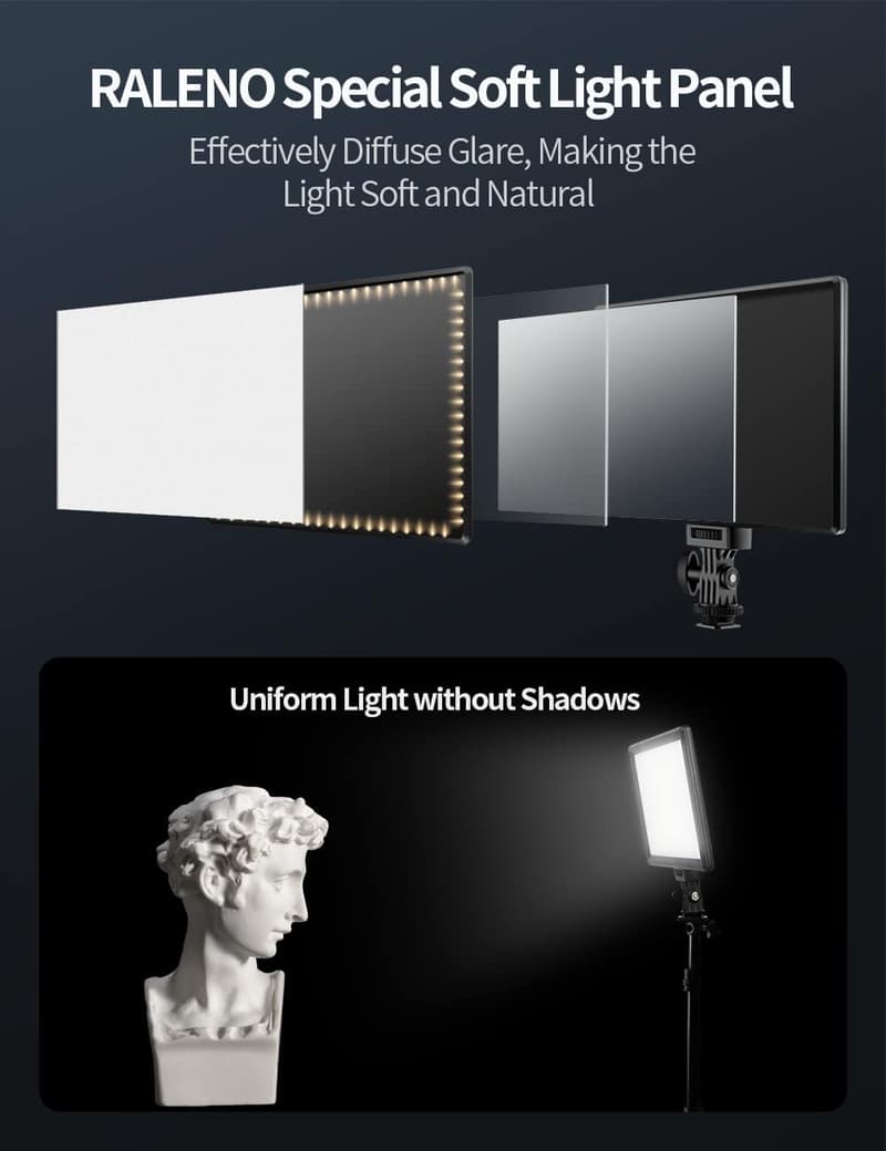 RALENO 116 LED Videoleuchte mit Akku für YouTube und Zoom