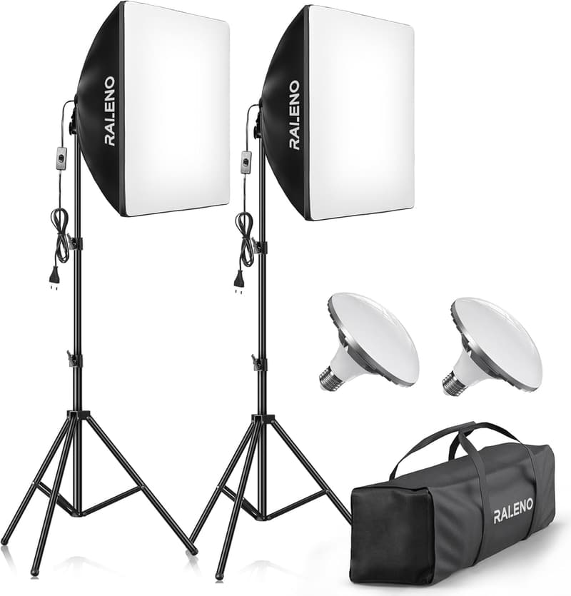 RALENO 2er Set Softboxen 50x50 cm mit 50 W LED-Stativen für Fotografie