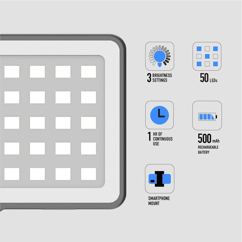 DigiPower LED-Videolicht mit 50 LEDs und 3 Farbfiltern, inkl. Handyhalterung