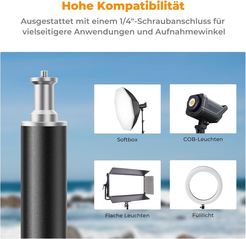 K&F Concept 230 cm Metall Lichtstativ für Studiofotografie mit Tasche
