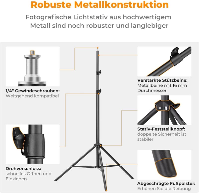 K&F Concept 230 cm Metall Lichtstativ für Studiofotografie mit Tasche