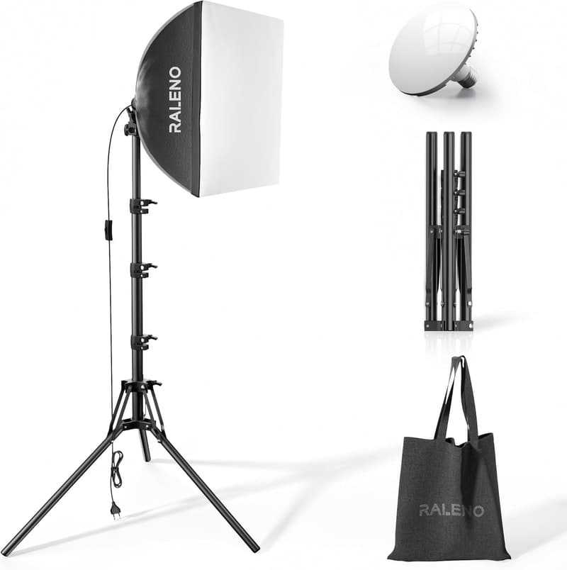 RALENO Softbox Set 40x40 cm mit Stativ und 50W LED für Fotografie