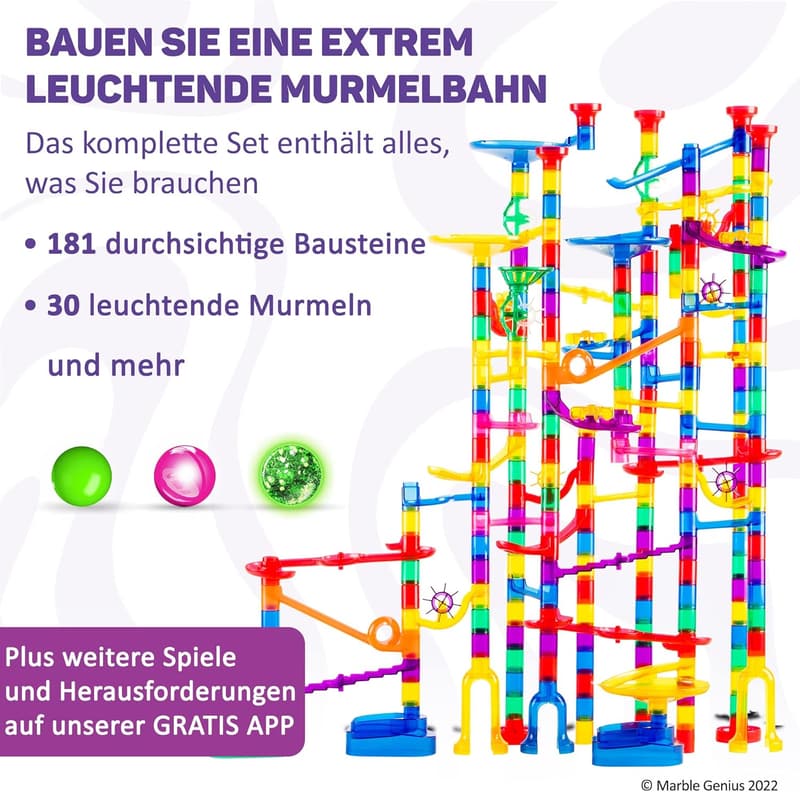 Glow-in-the-Dark Marble Run Set mit 300 Teilen – STEM-Spielzeug für Kinder