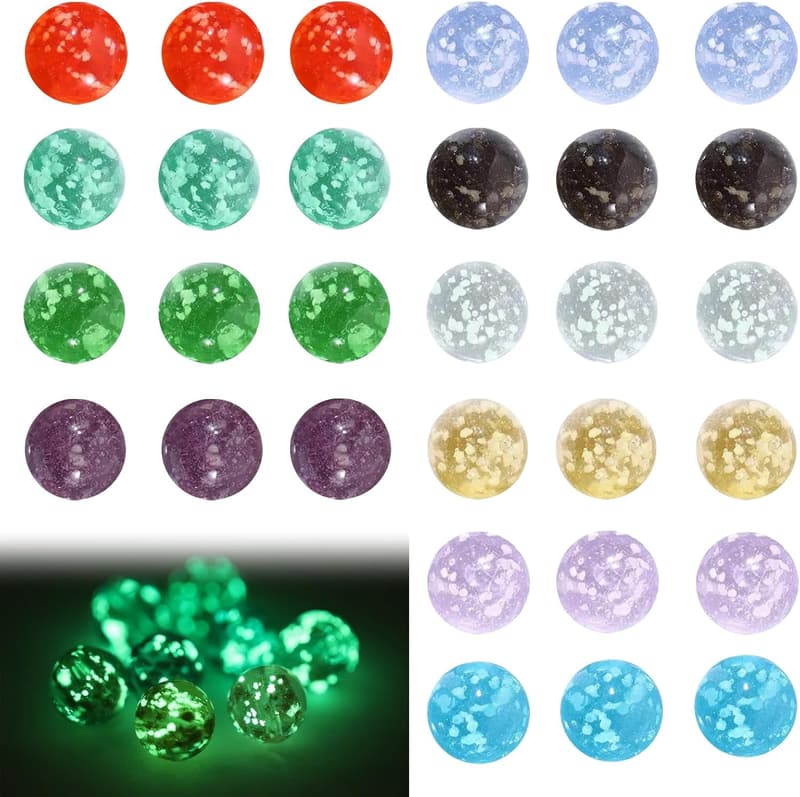 Leuchtende Glasmurmeln für Kinder - 20 Stück, 12 mm, bunt