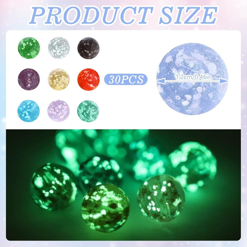 Leuchtende Glasmurmeln für Kinder - 20 Stück, 12 mm, bunt