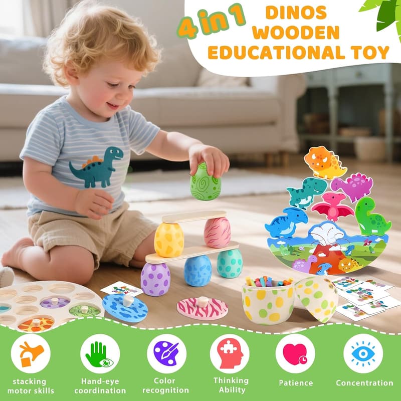 Holzpuzzle Dinosaurier Stapelspielzeug für Kinder ab 2 Jahren