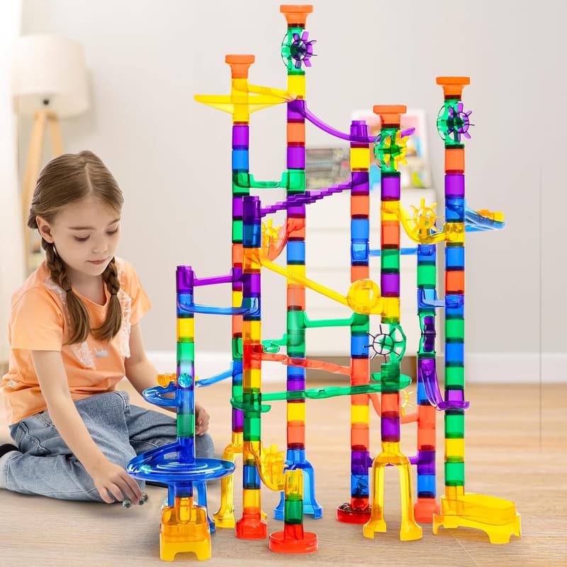 Mehrfarbige Murmelbahn für Kinder – 170-teiliges Set mit 120 Bausteinen und 50 Glasmurmeln