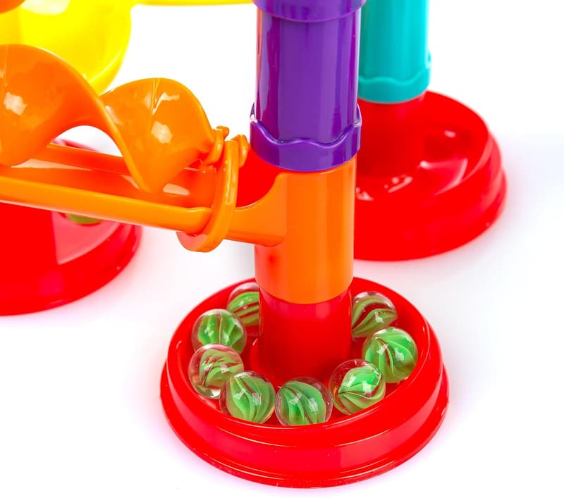 Kreatives Murmelbahn Bausteinset für Kinder ab 3 Jahren – 113 Teile mit 50 Glasmurmeln – STEM Spielzeug aus ABS
