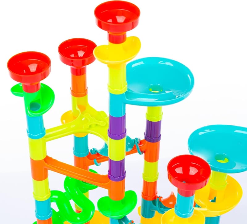 Kreatives Murmelbahn Bausteinset für Kinder ab 3 Jahren – 113 Teile mit 50 Glasmurmeln – STEM Spielzeug aus ABS