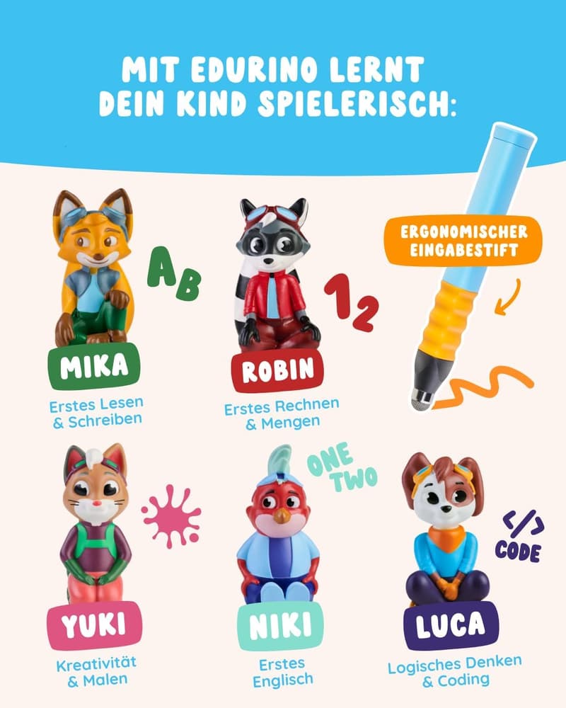 Edurino Lernspiel-Set für Kinder 4-8 Jahre – Lesen, Schreiben, Zahlen, Englisch, Kreativität
