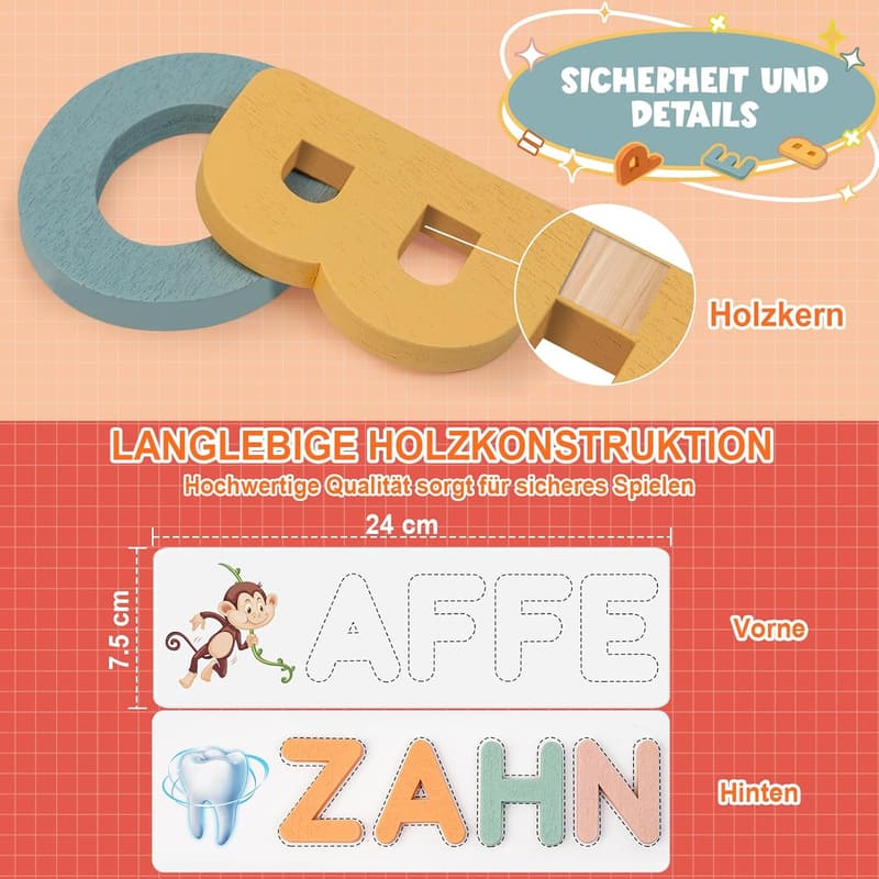 Einschulung Geschenk: Holz Steckpuzzle Lernspiel für 3-8 Jahre Mädchen