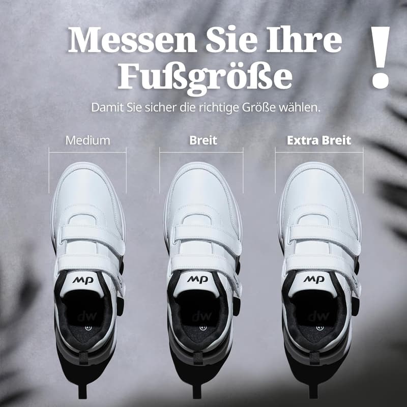 Weite Lederschuhe für Herren und Damen – Extra breite Zehenbox, Klettverschluss, für diabetische Füße