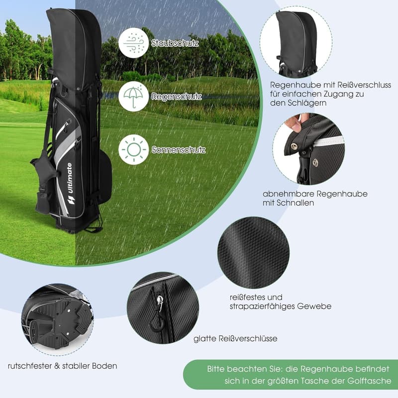 Tragbare Golf-Standtasche mit 14 Fächern und Regenhaube für Herren und Damen