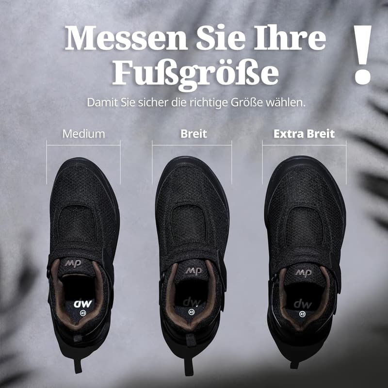 Orthopädische Diabetikerschuhe für Herren und Damen, extratief, Klettverschluss, Schwarzbraun