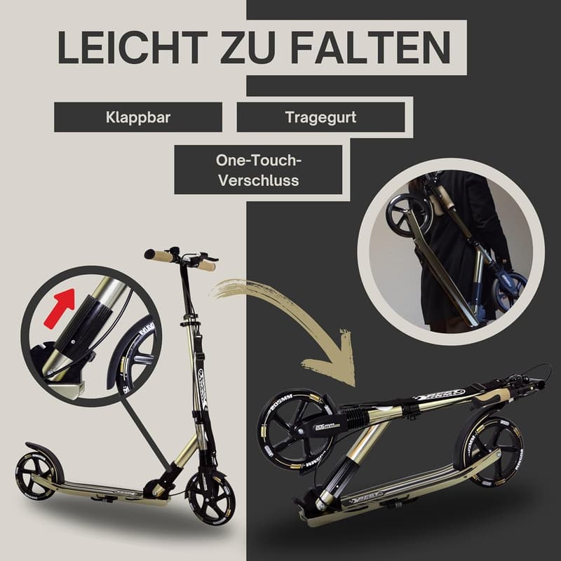 Klappbarer Cityroller 205 mm Olivgrün Metallic für Kinder & Erwachsene