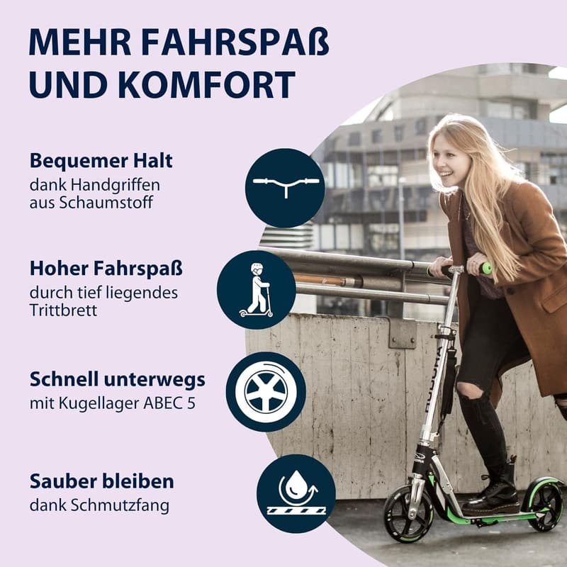 HUDORA BigWheel Scooter 205 - Höhenverstellbarer und zusammenklappbarer Roller für Kinder und Erwachsene bis 100kg