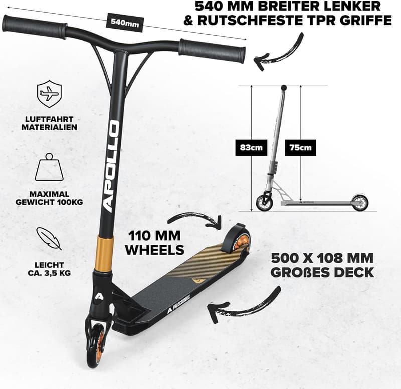 Apollo Stunt Scooter Genesis Pro X mit ABEC 9 Lagern und Alu Kern