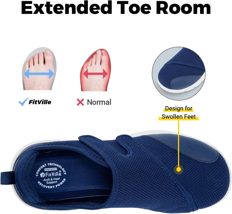 Einstellbare Diabetikerschuhe für Herren, extra weit, mit Klettverschluss