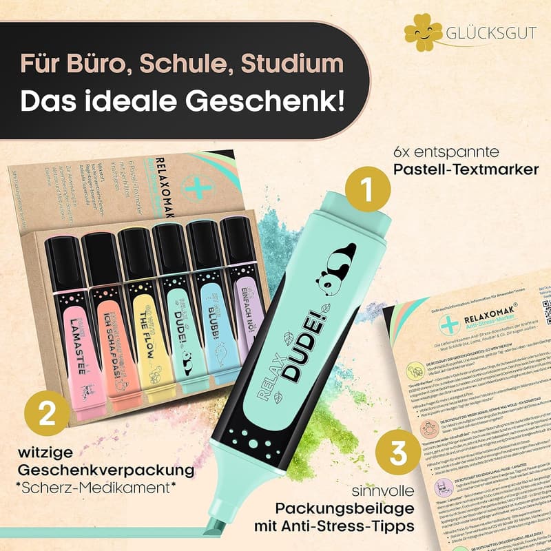 Pastellfarbene Textmarker im Geschenkset – Stressabbau für Büro und Schule