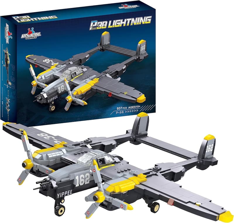 P-38 Lightning Flugzeugbaustein-Set - 937 Teile für Kinder und Erwachsene