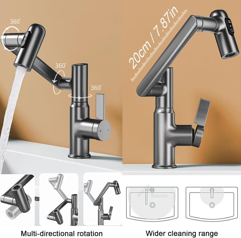 LED Wasserhahn mit Temperaturanzeige, 360° drehbar – Spültischarmatur für Bad und Küche
