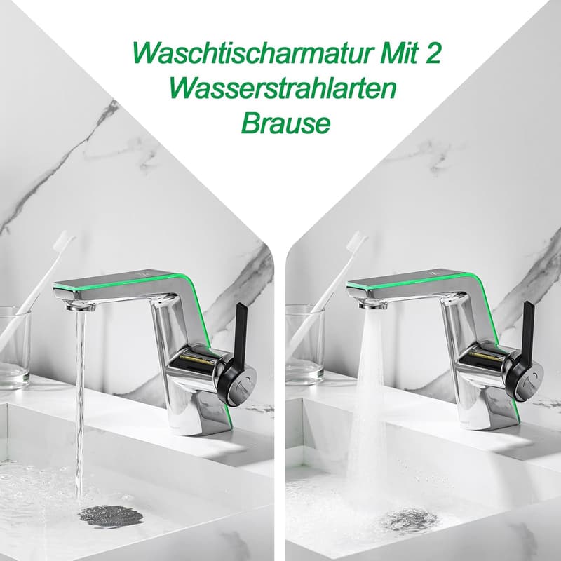 Badarmatur mit LED-Temperaturanzeige aus Messing, Einhebelmischer
