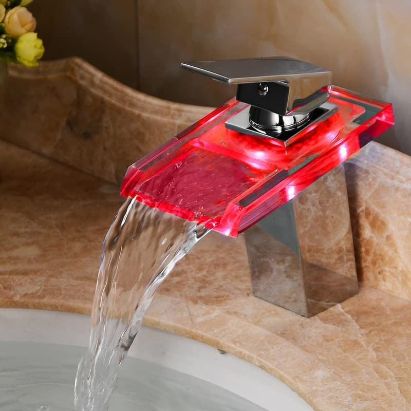 LED Wasserfall-Waschtischarmatur mit Farbwechsel für Bad