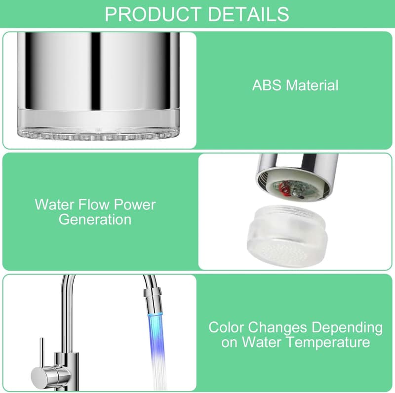 LED Wasserhahnaufsatz mit Temperaturkontrolle – 3 Farben, ohne Batterie