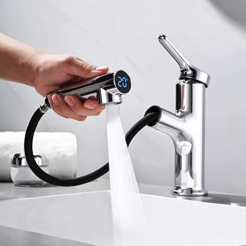 LED-Wasserhahn mit Temperaturanzeige und 2 Strahlarten - Chrom