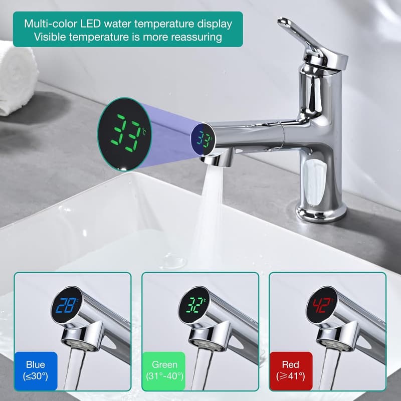 LED-Wasserhahn mit Temperaturanzeige und 2 Strahlarten - Chrom