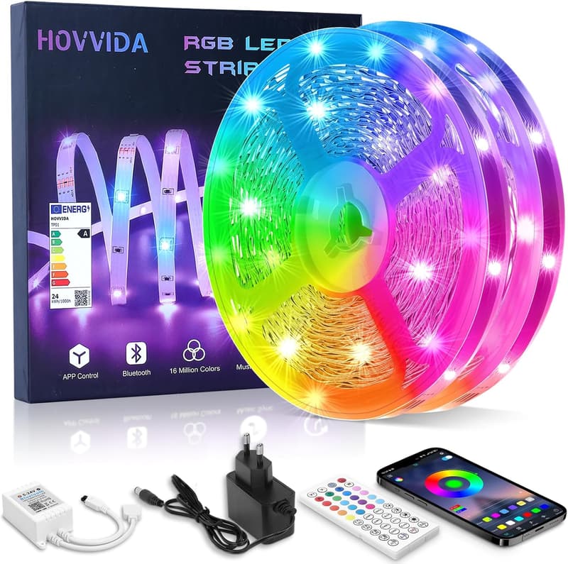 HOVVIDA 20M RGB LED Strip mit APP, Fernbedienung und Musikmodus