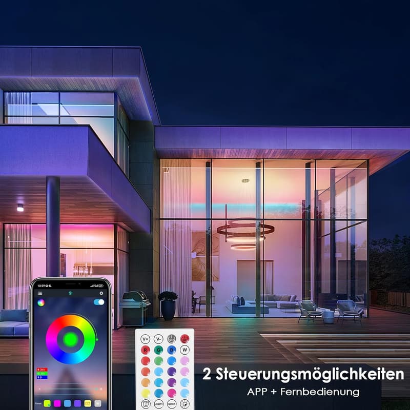 HOVVIDA 20M RGB LED Strip mit APP, Fernbedienung und Musikmodus