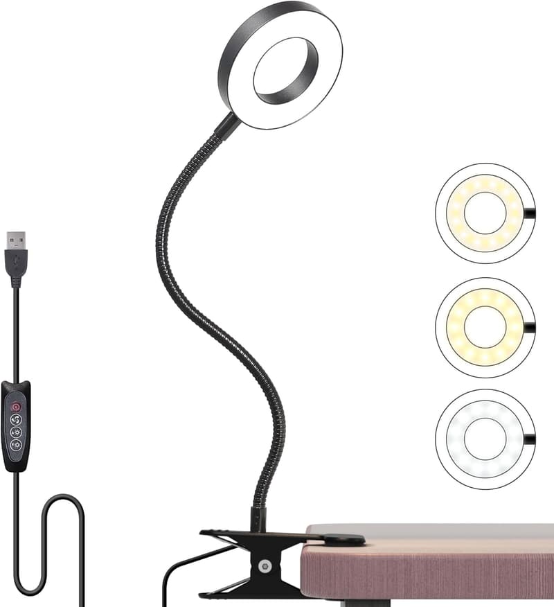 Dimmbare 48-LED Leselampe mit Klemme, 10 Stufen, flexibel, USB (Schwarz)