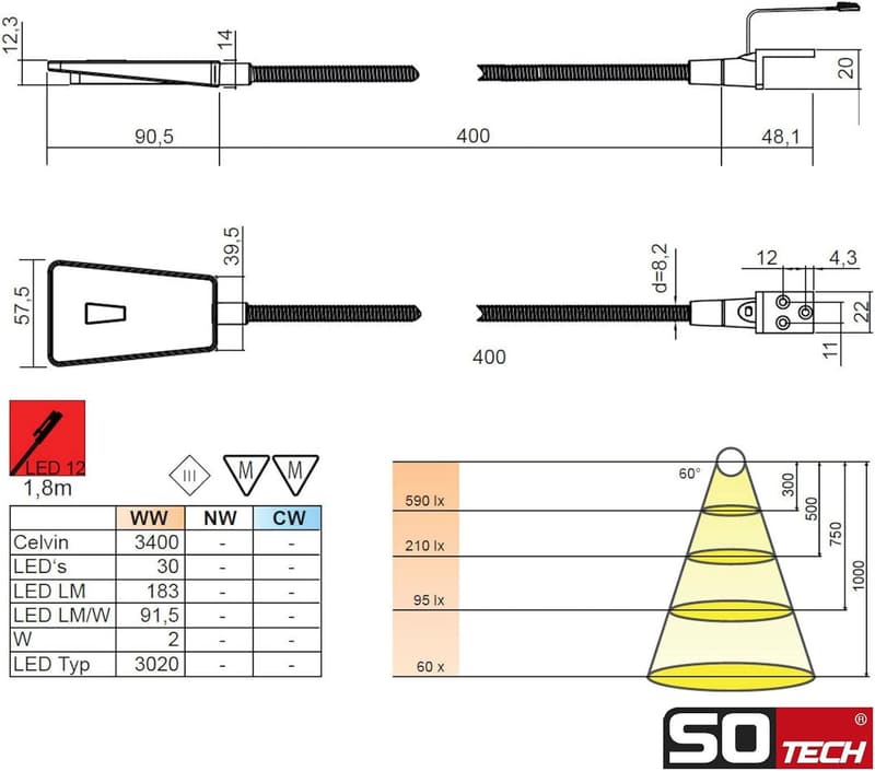 Bettleuchte Luminoso Schwarz mit Netzteil – 2er Set