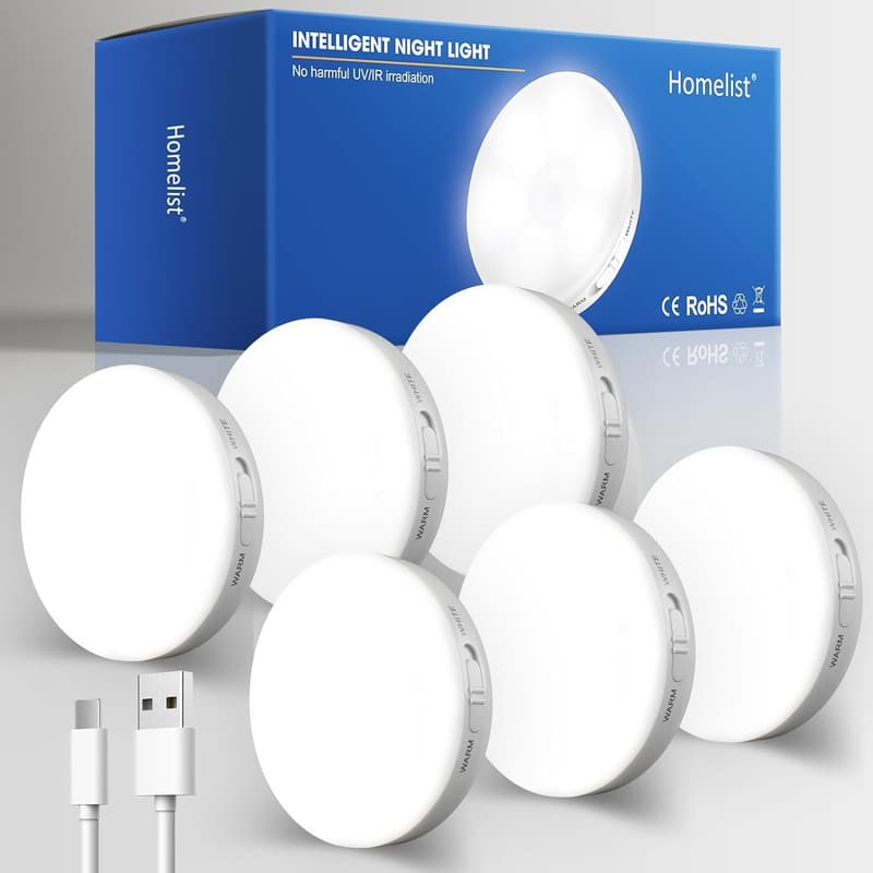 Aufladbares LED Nachtlicht mit Bewegungsmelder – 6er Set für Innenräume