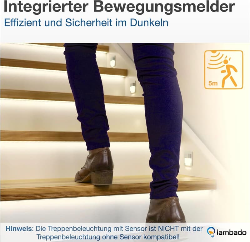 Bewegungsmelder Treppenbeleuchtung eckig Schwarz - LED 1,5W mit 3D-Effekt