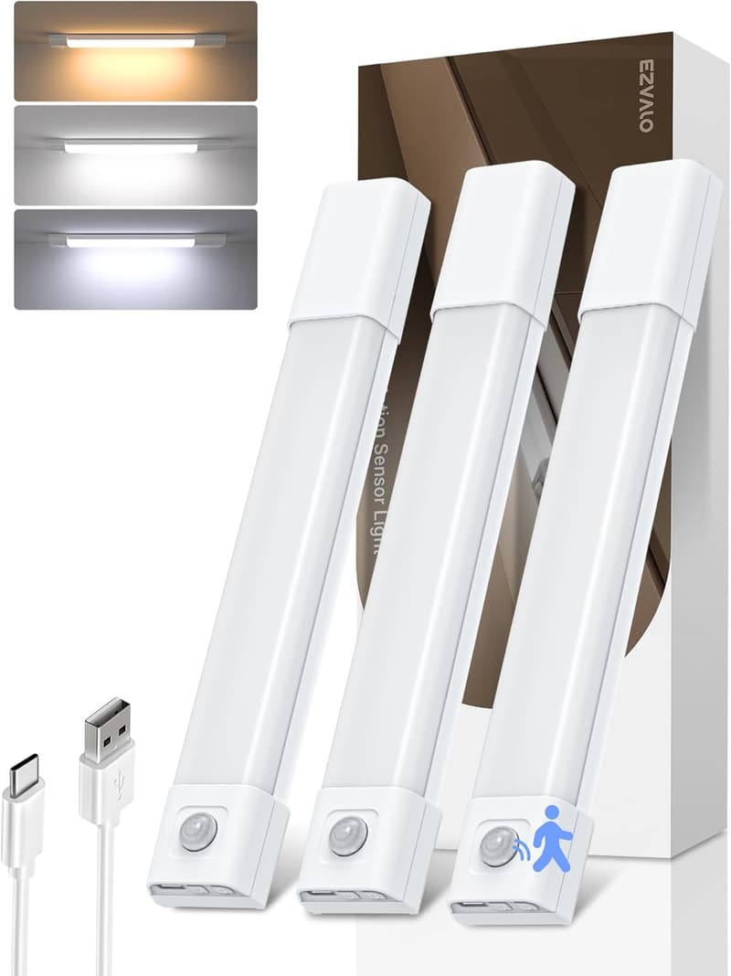 Bewegungsmelder LED Schrankbeleuchtung 20cm, dimmbar, 3 Farben, 3er Set