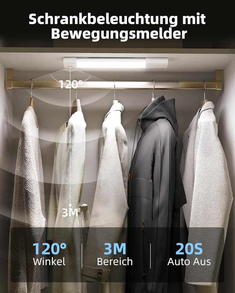 Bewegungsmelder LED Schrankbeleuchtung 20cm, dimmbar, 3 Farben, 3er Set