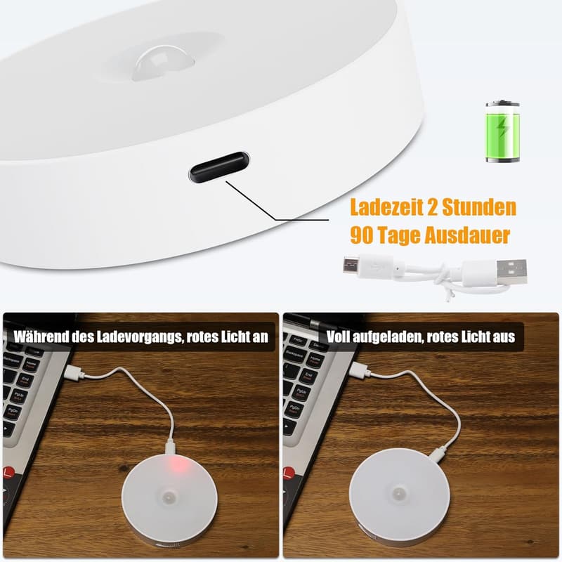 USB wiederaufladbares Nachtlicht mit Bewegungsmelder – 3 Stück, 6000K