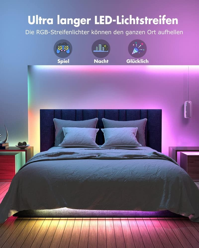 Bluetooth RGB LED-Streifen 2m mit Musik-Synchronisation und Fernbedienung