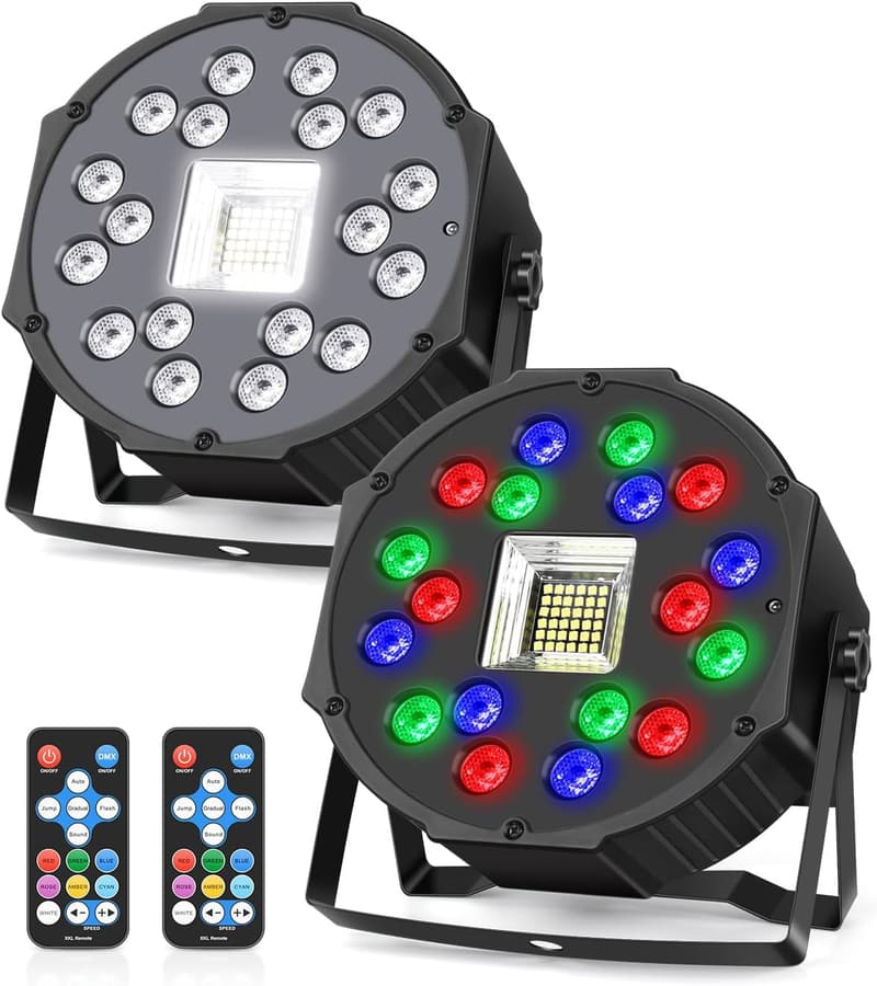 Bühnenlicht RGB LED Stroboskop 2-in-1 für Partys, 2er Set