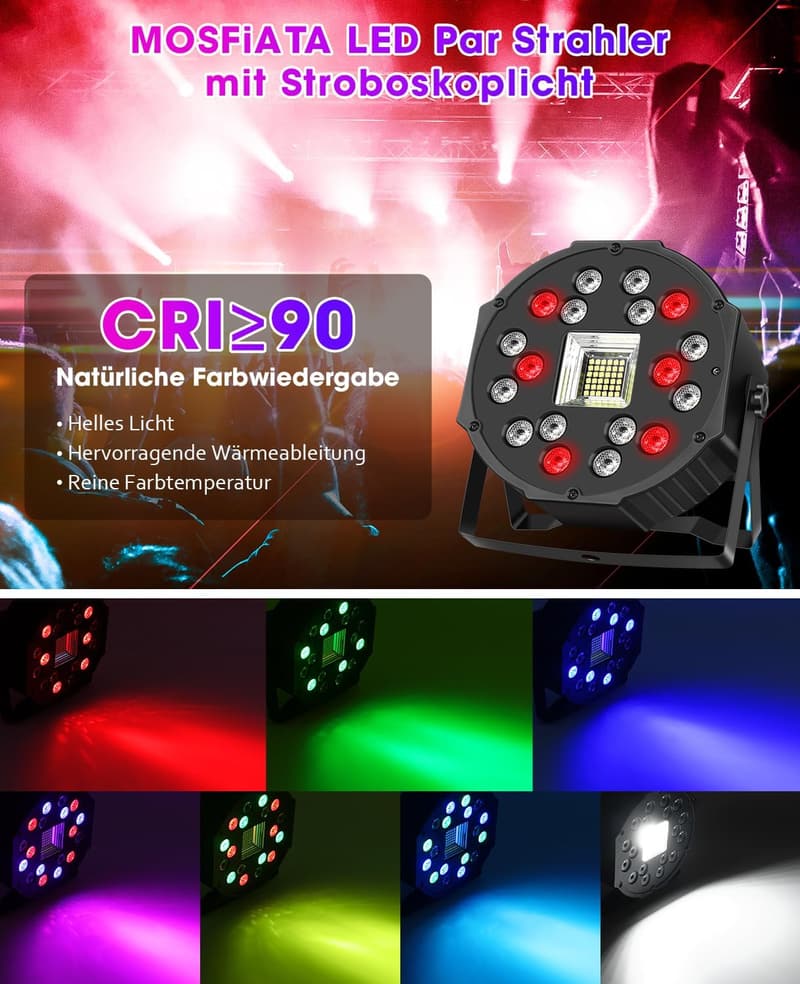 Bühnenlicht RGB LED Stroboskop 2-in-1 für Partys, 2er Set