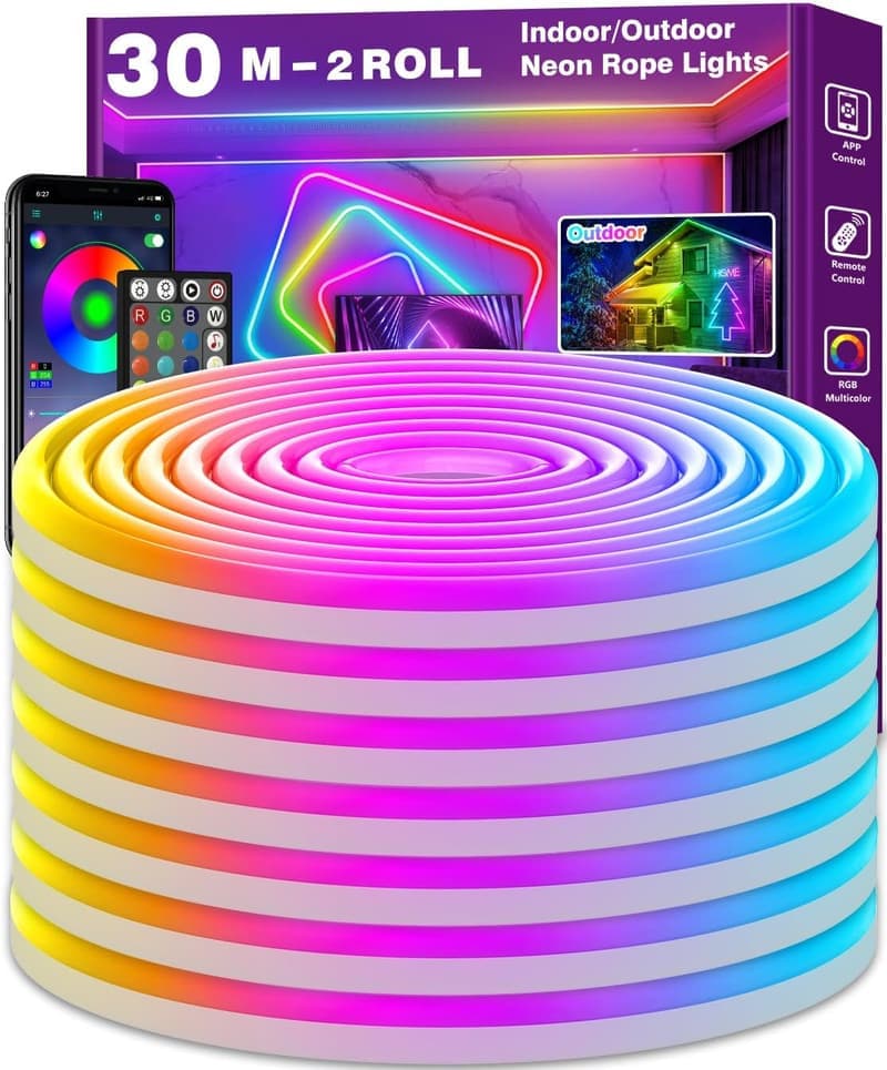 AILBTON 30m LED Neon Seillichter, App- und Fernbedienung, IP65 wasserdicht